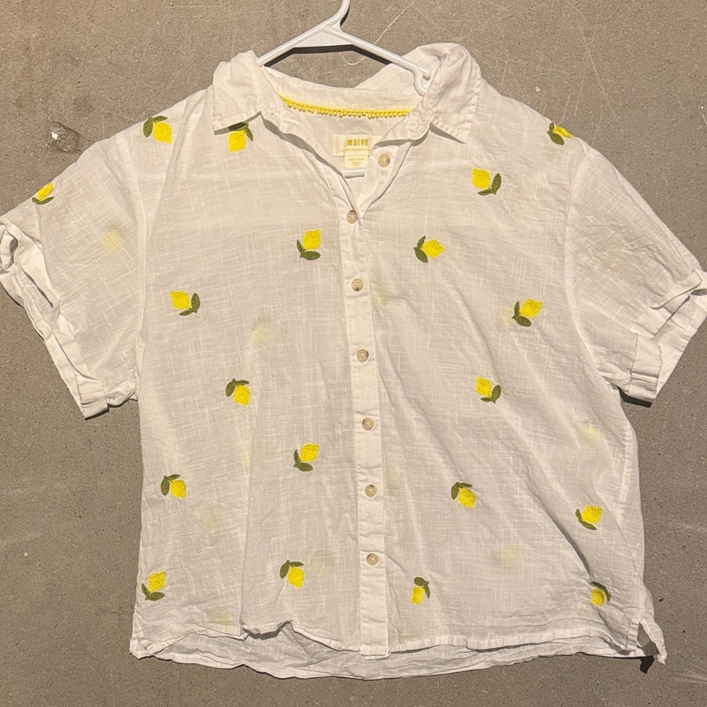 Maeve by Anthropologie Lemon Button Up Top